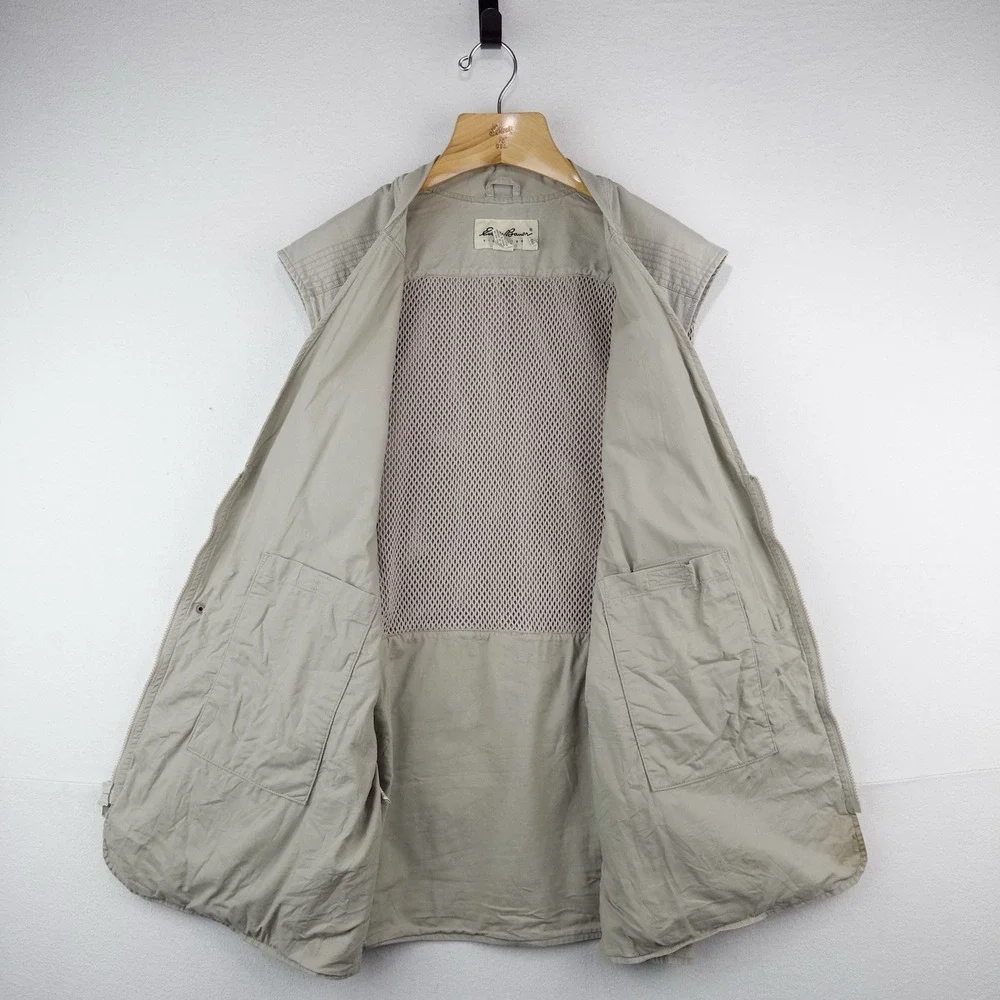 90's Vtg Eddie Bauer Vest Men's 2XLT Beige Fishing Jacket Hunting Cargo *Read